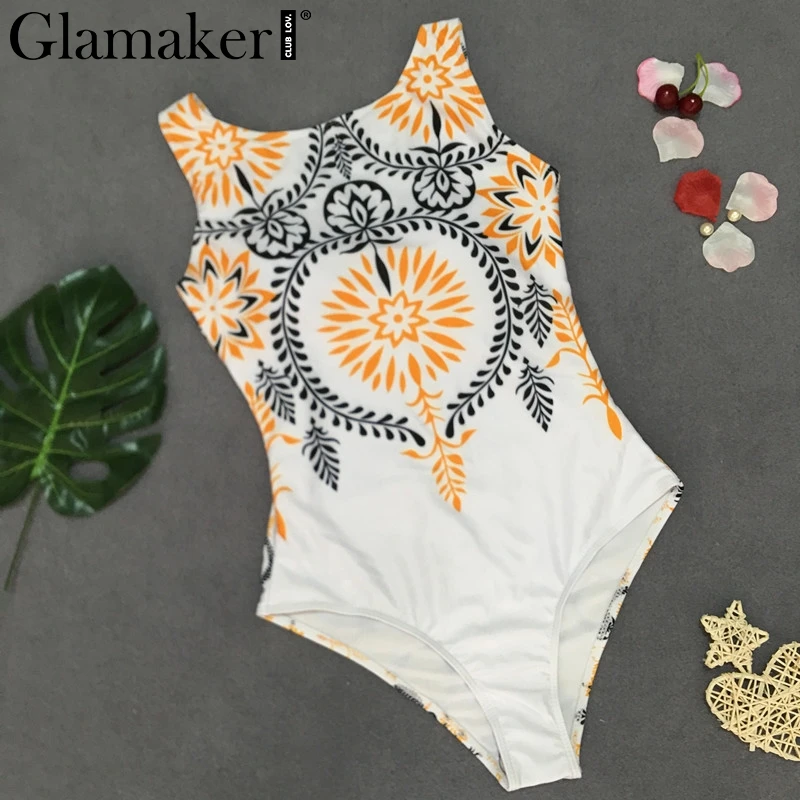 Женский облегающий боди Glamaker без рукавов с принтом пейсли белый для пляжа на