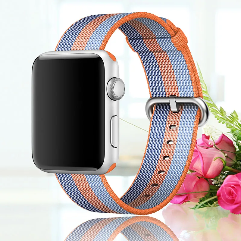 Orange Stripe Браслет для apple watch, 44 мм, группа 5, 4, 3, 2, 1, тканый нейлоновый ремешок для iWatch, 40 мм, цветной узор, классическая пряжка - Цвет ремешка: Orange Stripe