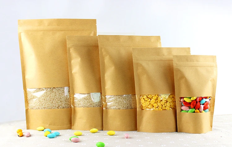 9*14+3cm 1000pcs Stand Up Clear Window Brown kraft paper bags with Zipper lock for Food/Tea/Nut/Coffee Resealable Packaging Bag | Дом и сад