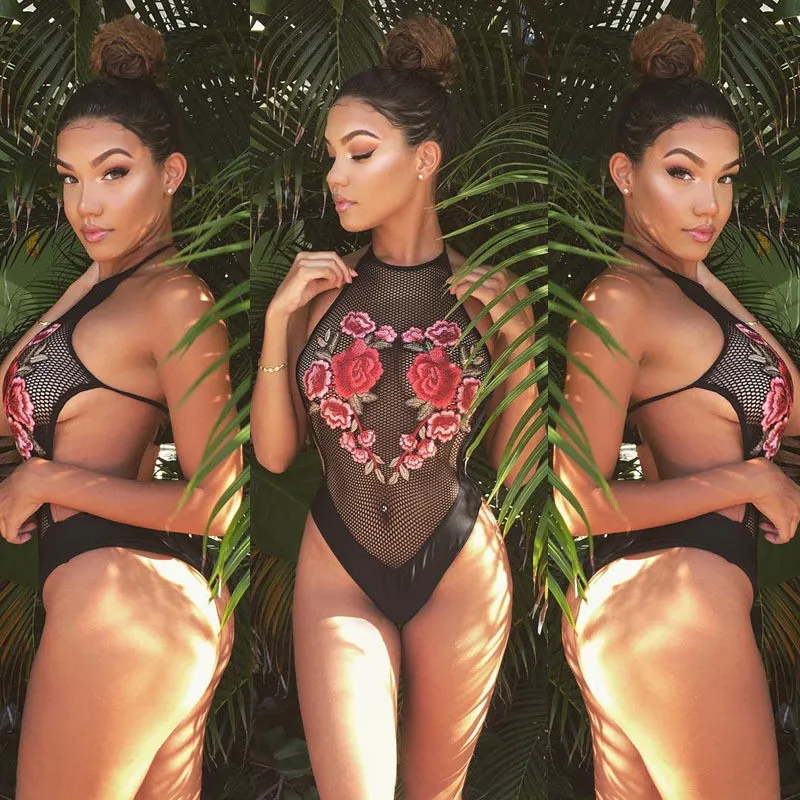 Женский слитный купальник Maillot de bain 2017 женский с цветочной вышивкой комплект