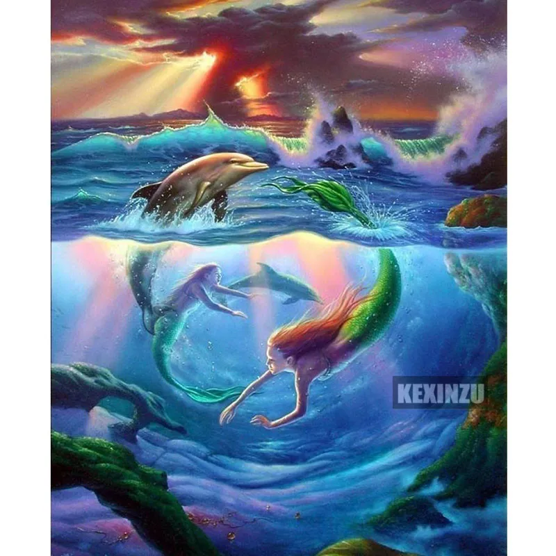 

Needlework 3d Diy Diamond Painting Dolphin mermaid Cross Stitch Embroidery 5d Square Illustration Full Rhinestone Mosaic