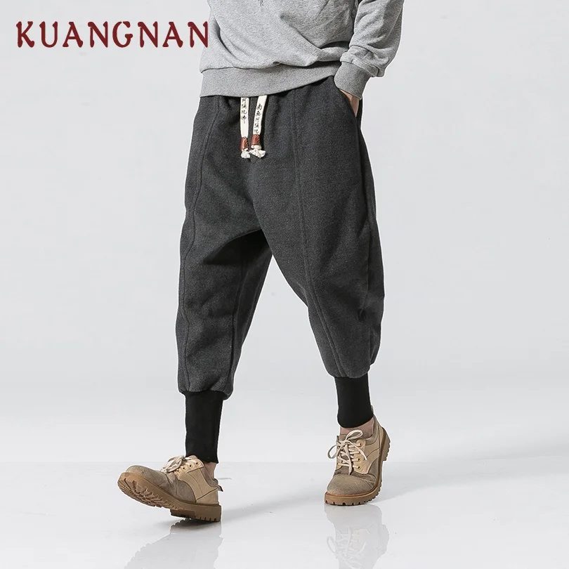 Dark Gray KUANGNAN китайский шерстяной тяжелый карандаш штаны, мужские брюки хип хоп Jogger Брюки мужские тренировочные брюки уличная для мужчин брюки для девочек Новинка года - Цвет: Dark Gray