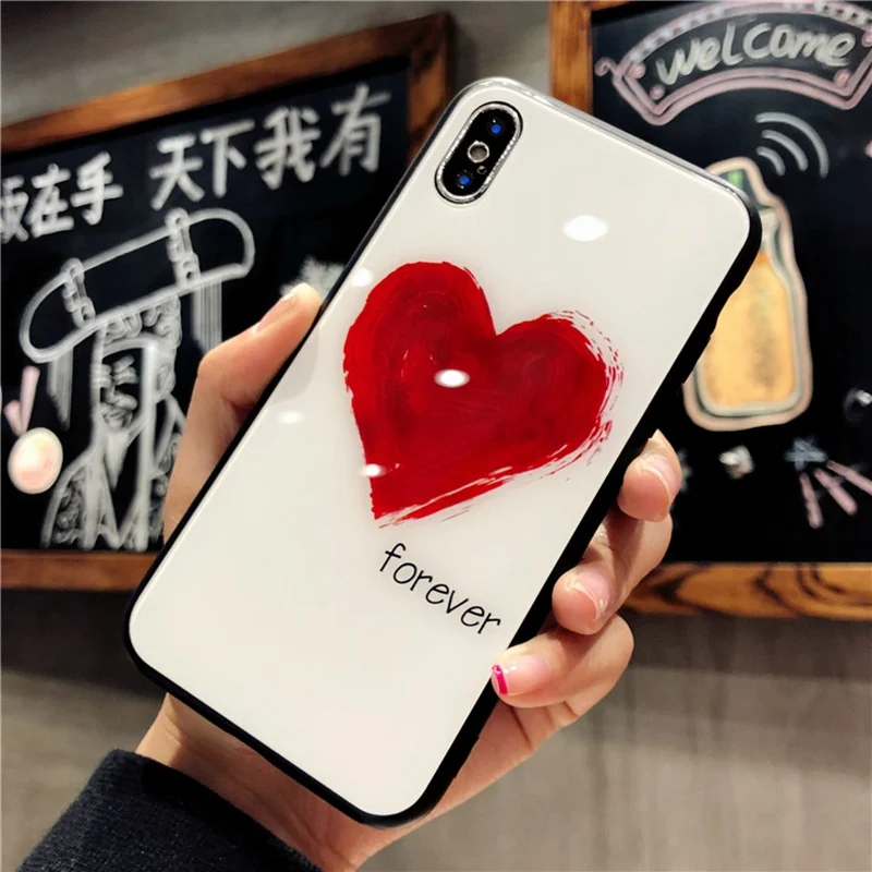Роскошный чехол из закаленного стекла Love Heart для iPhone XS MAX 6 5 &quot милый защитный