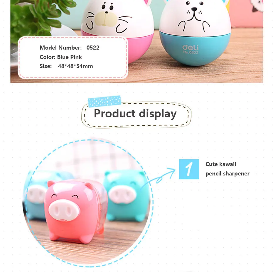 Deli мини острый карандаш острые энеры мини милые животные серии Красочные kawaii животные 0,8 и 1,2 см диаметр отверстия толще/больше карандаш