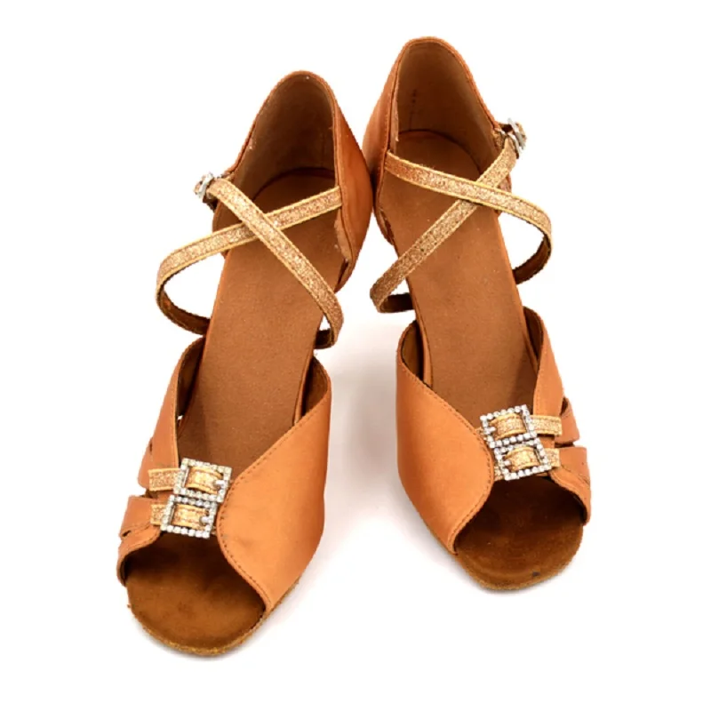 2017 Женская обувь для латинских танцев из сатина цвет коричневый черный женская