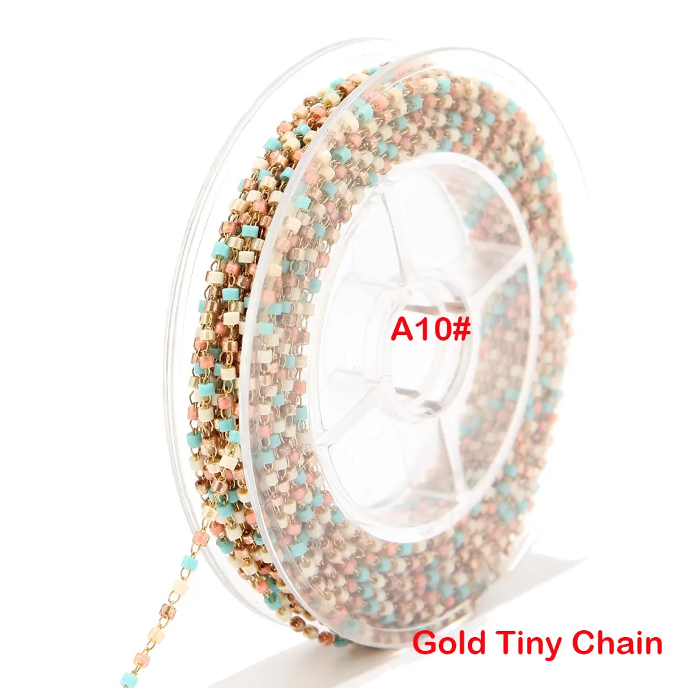 A10 Gold Chain 8 метров бисер Miyuki цепочка со стеклянными бусинами 1,8 мм из нержавеющей стали со спутниковыми бусинами Крошечная цепочка для ожерелья ножной браслет - Цвет: A10 Gold Chain