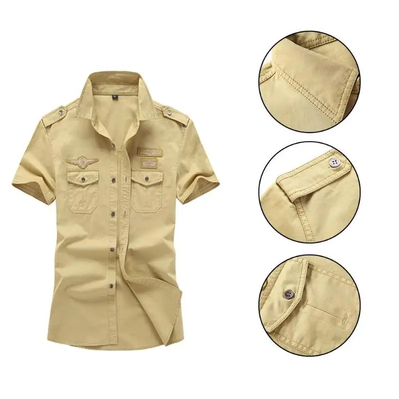 Для мужчин из 100% хлопка рубашка грузов короткий рукав карман военные Camisa Masculina