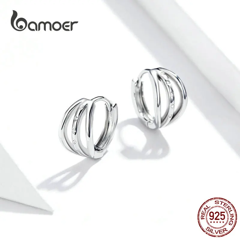 Bamoer, серебряные серьги-кольца для женщин, подлинные, 925 пробы, серебряные, AAA CZ обручи, Женский режим, Bijoux Brincos, новинка, BSE193