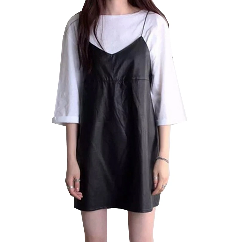Женское платье из искусственной кожи с бретельками на бретельках Vestidos