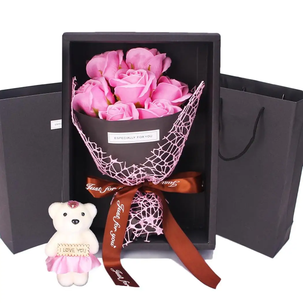 Romantic Rose Soap Flower Bouquet Gift Box For Valentine's Day Wedding Gifts Red, Purple, Pink, Blue