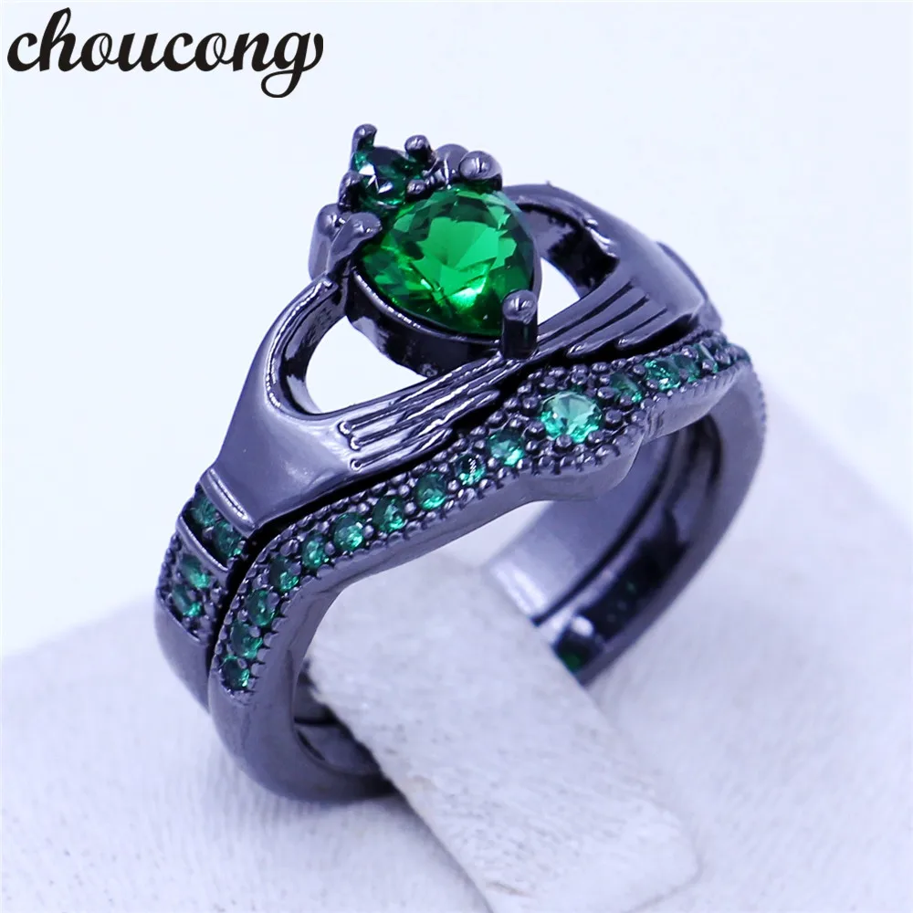 Choucong 4 цвета камень для женщин claddagh кольцо 5A Циркон cz Черное золото Заполненные Обручальное кольцо Свадебные наборы кольцо для женщин мужчин