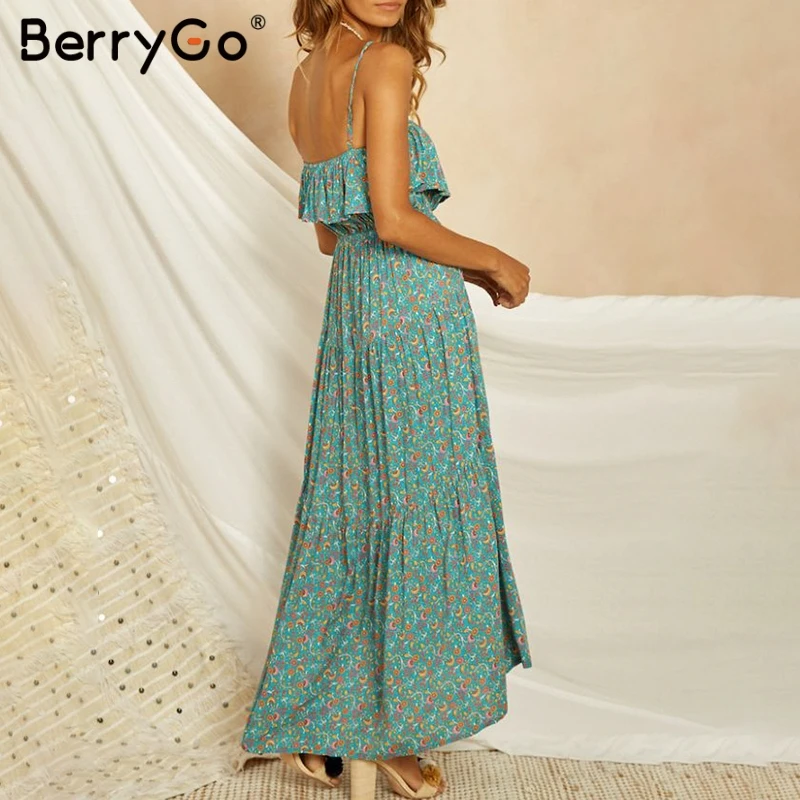 BerryGo Boho платья цветочный принт женское длинное платье Элегантное летнее с