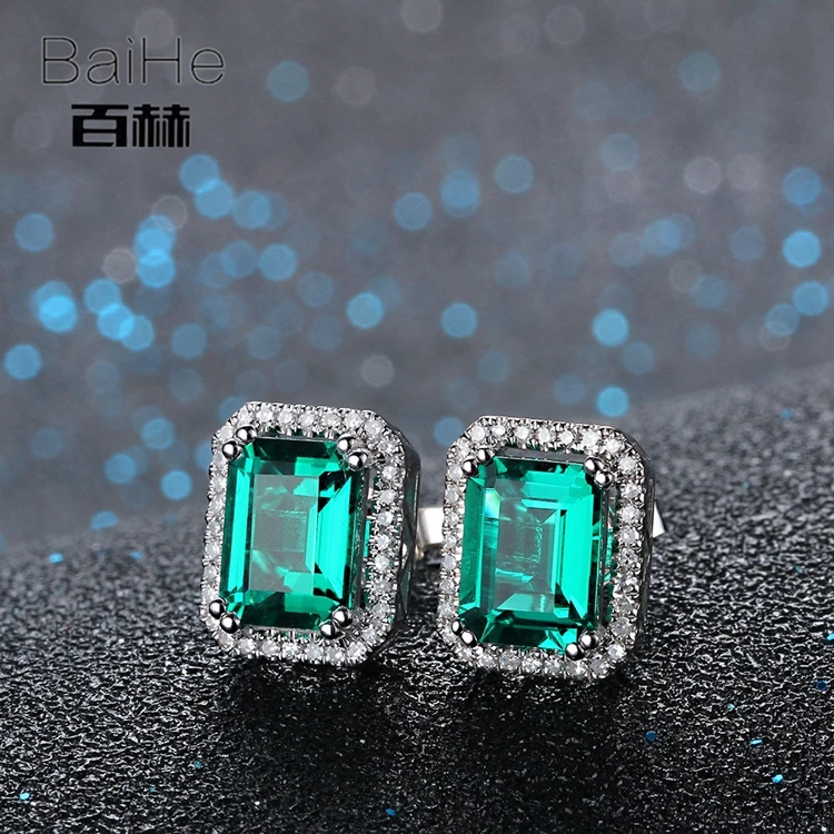 BAIHE стерлингового серебра 925 2.95ct сертифицированные, подлинные лечение Изумрудное обручение Для женщин тонкой украшение-гвоздик серьги