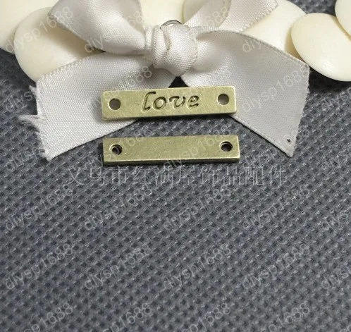 

Free Shipping Wholesale DIY Antiqued Bronze Vintage Alloy Lovely LOVE Words Rectangle Pendant connector Accessories 26*6mm 100pc