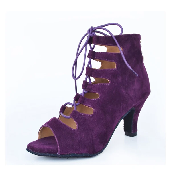 purple heel 6cm Shengzixue/фланелевая Весенняя танцевальная обувь с мягкой подошвой красного, синего, фиолетового, черного цвета женские сандалии на молнии танцевальная обувь для латино-сальсы каблук 10 см - Цвет: purple heel 6cm