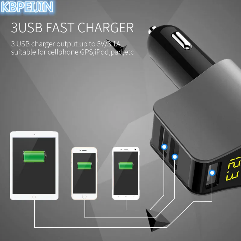 Автомобильное зарядное устройство HO 3USB светодиодный дисплей напряжения тока