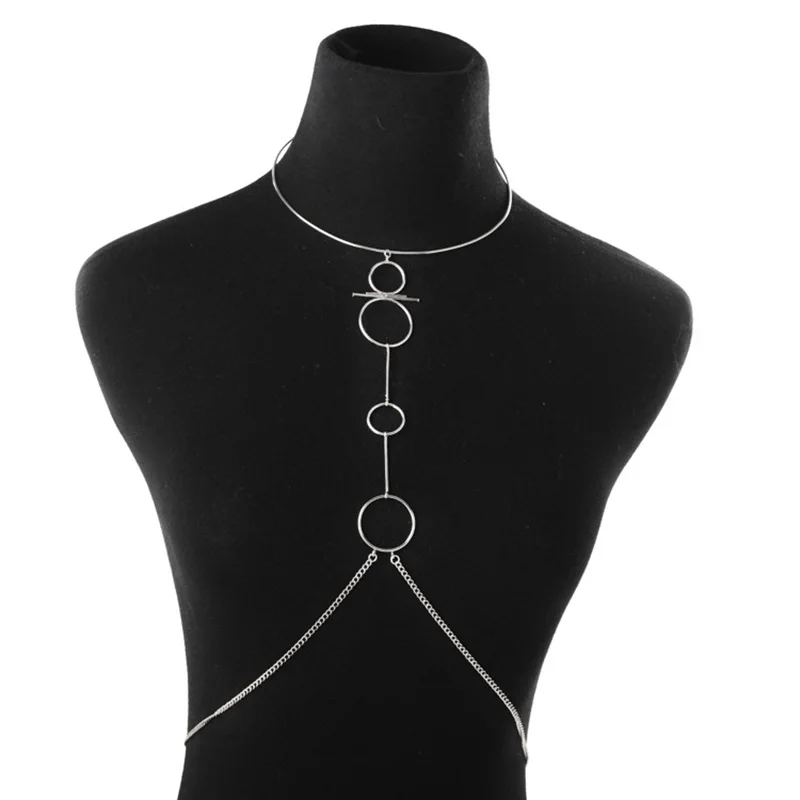 Бюстгальтер цепи ожерелье для женщин Цвет золотистый серебристый полые Круглый