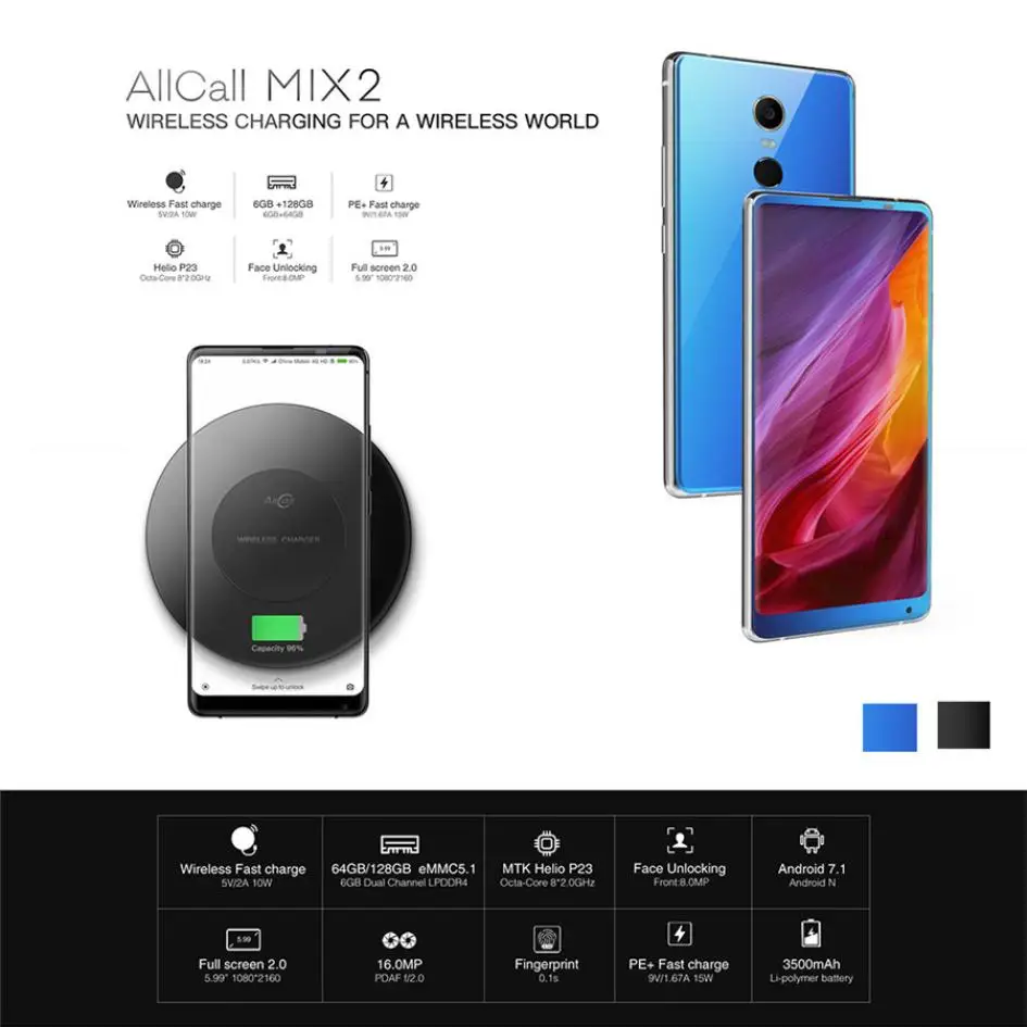 AllCall MIX 2 4G мобильный телефон Face ID Беспроводной Charge 5,99 Android7.1 6 4G B E7A2 смартфон ЕС адаптер США телефона Прямая