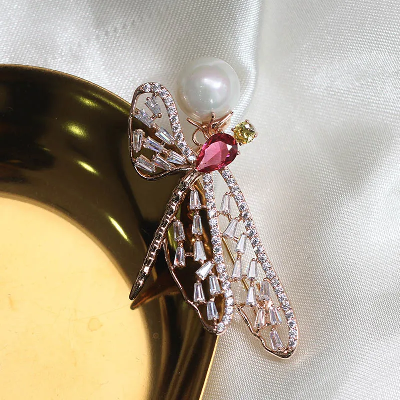UALGL Fashion Pearl Brooch Dragonfly Insect Lapel Pins Elegant Brooches For Women Wedding Gifts Girl Party Jewelry Accessories | Украшения
