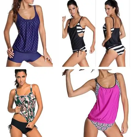 2017 S XXXL размера плюс Двойной Купальник Танкини с полосками и подкладкой женский