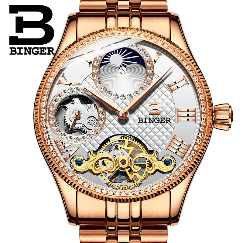 Швейцарские механические мужские часы Binger роскошный бренд скелетоны наручные