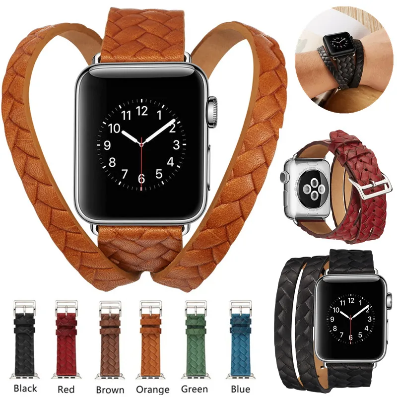 Ремешок из натуральной кожи для Apple Watch Series 4 3 2 1 38 мм 42 плетеный браслет с короной