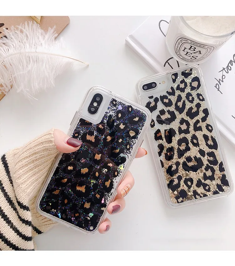 Luxury Floral Leopard Phone Case Glitter Liquid Quicksand for Iphone Xs Max Xr 7plus 8 6s X Clear Tpu Back Cover | Мобильные