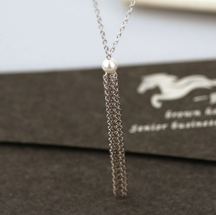 925 Стерлингового Серебра Ювелирные Изделия Длинный Кисточкой Pearl Choker Ожерелье