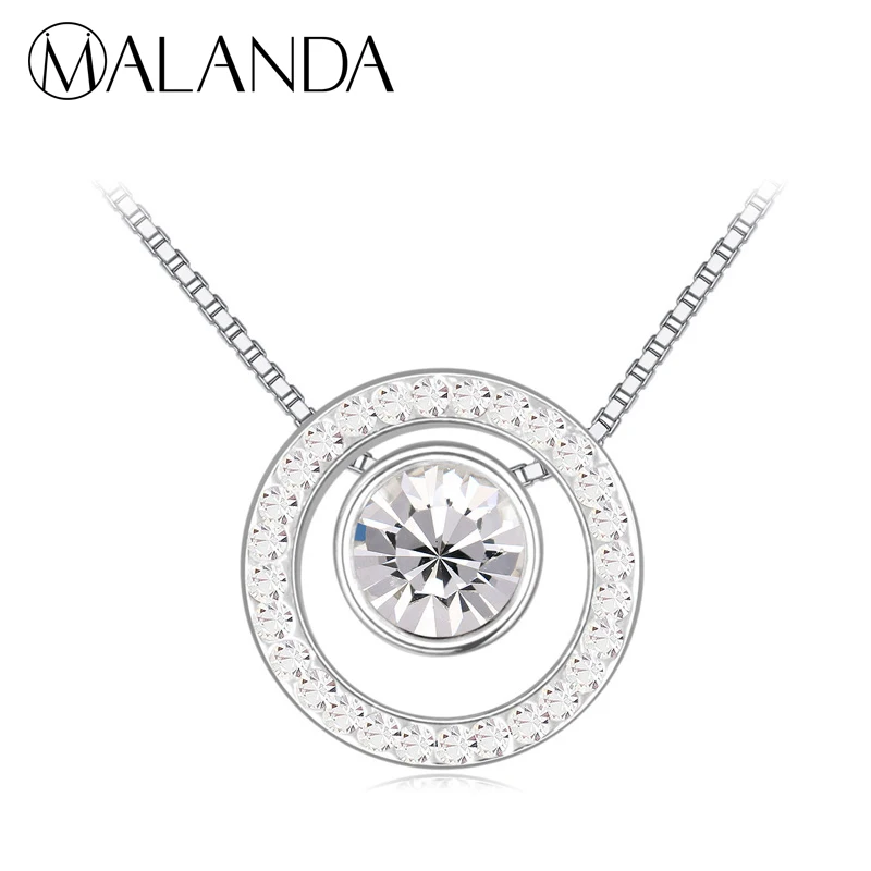 Malanda бренд Мода 2017 г. Круглый Кулон из белый циркон кристаллами от Swarovski заявление