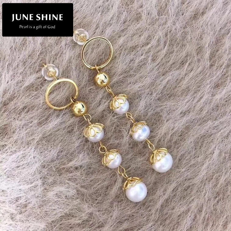 Freshwater pearls Drop earrings Real pearl earring Alloy plated 14K gold DE009 women wedding jewelry gift