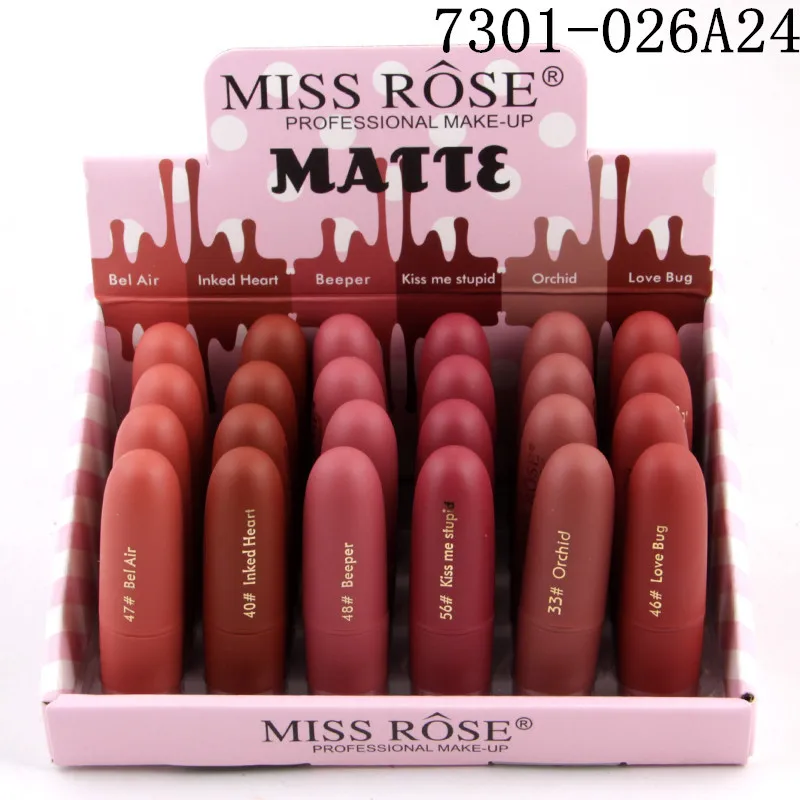 MISS ROSE новый хит продаж 24 шт. в одном наборе губная помада матовые пули прочный