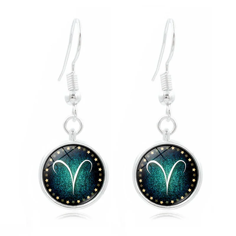 12 созвездия зодиака символы стекло время драгоценный камень Кисточка Серьги