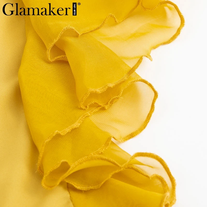 Glamaker шифоновая Сексуальная Элегантная блузка Футболка женская летняя блузка с оборками и v-образным вырезом женская блуза с длинным рукавом-фонариком повседневные женские блузки