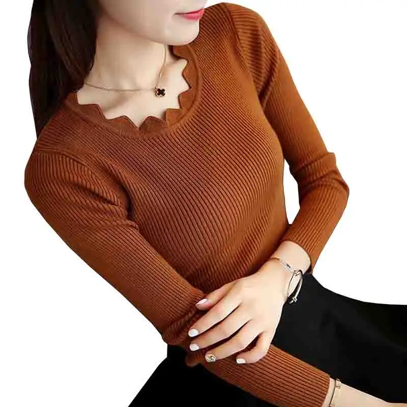 

2019 Autumn New Women Sweater and Pullover Knit Long Sleeve O-Neck High elasticity Bottoming Sweaters Female Warm Jumper Tops