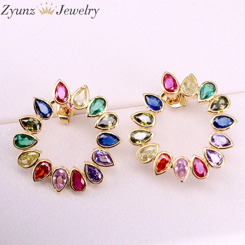5 пар 2019 серьги гвоздики из циркониевого камня с радужными каплями Круглый Фианит