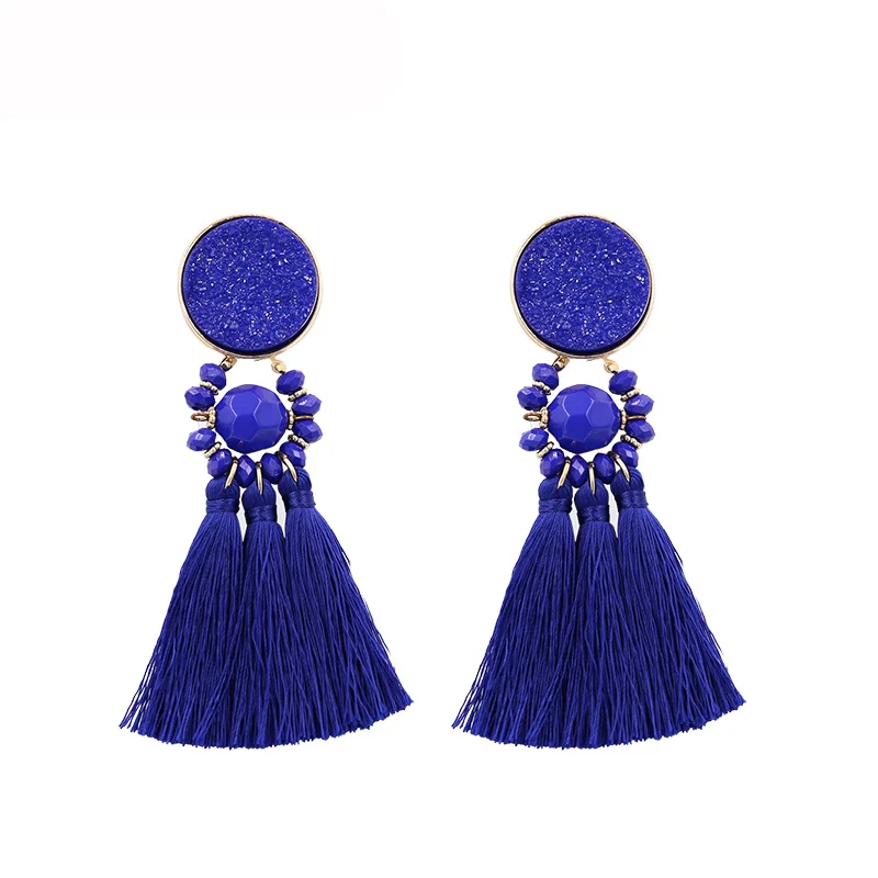 Royal blue STRATHSPEY, женские серьги с кисточками из смолы, Винтажные серьги с бахромой Druzy, серебряные серьги, ювелирные изделия ручной работы - Окраска металла: Royal blue