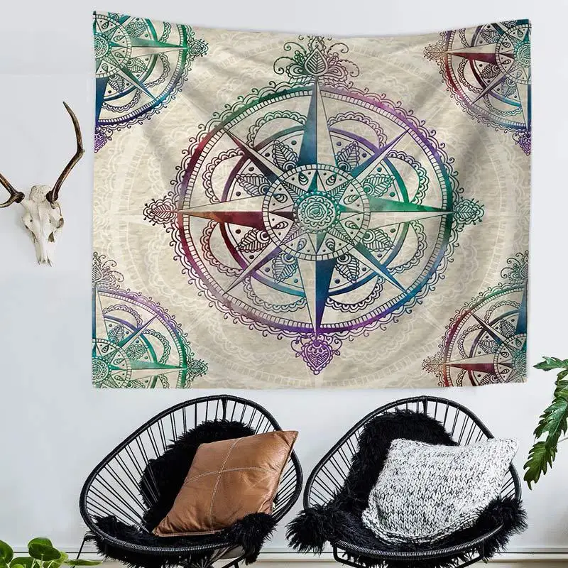 Ковер с компасом и мандалой богемное покрывало одеяло коврик для йоги пляжное
