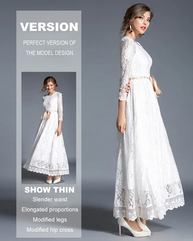 Peritiny белый Кружево платье однотонное Vestidos ботильоны-Длина лента ремня тонкий макси платье партии Демисезонный Roupas feminina