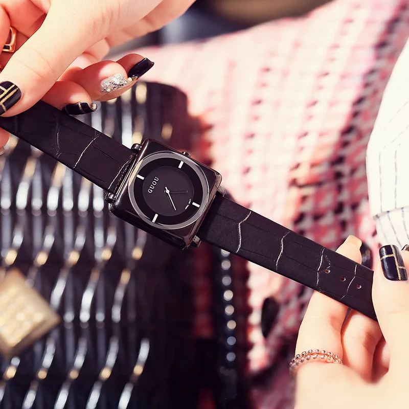 Новинка 2021 Стильные Наручные Часы GUOU кожаный ремешок женские кварцевые часы