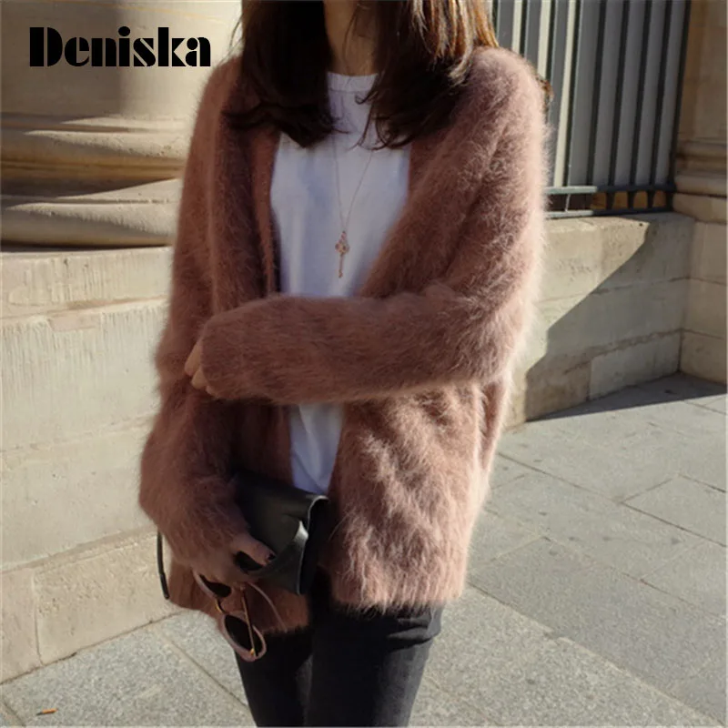 Women Winter Long Sleeve Cardigan Knitting Sweater Knitwear Femme Female Grey Brown Casual Mohair Sweaters Jumper |