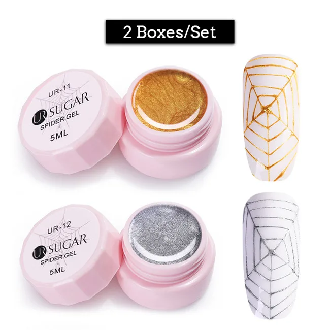 2pcs set6 Ur Sugar 5 мл паук гель для ногтей креативный проволочный рисунок лак для ногтей точка к линии Гель-лак для живописи тянет шелк паук дизайн ногтей - Цвет: 2pcs set6