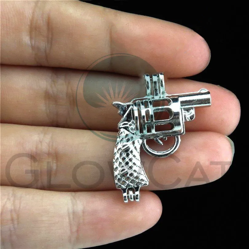 5pcs Silver Color Handgun Oyster Pearl Cage Lockets Charms Perfume Essential Oil Diffuser Pendant Jewelry | Украшения и