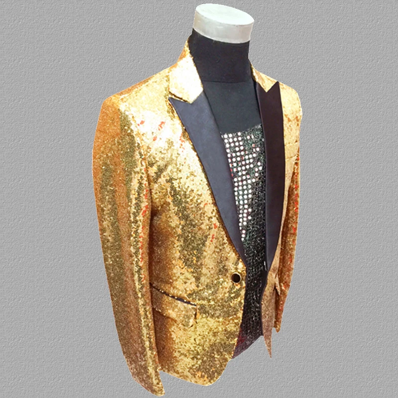 Мужской блейзер с золотыми блестками дизайнерский пиджак Мужские Сценические