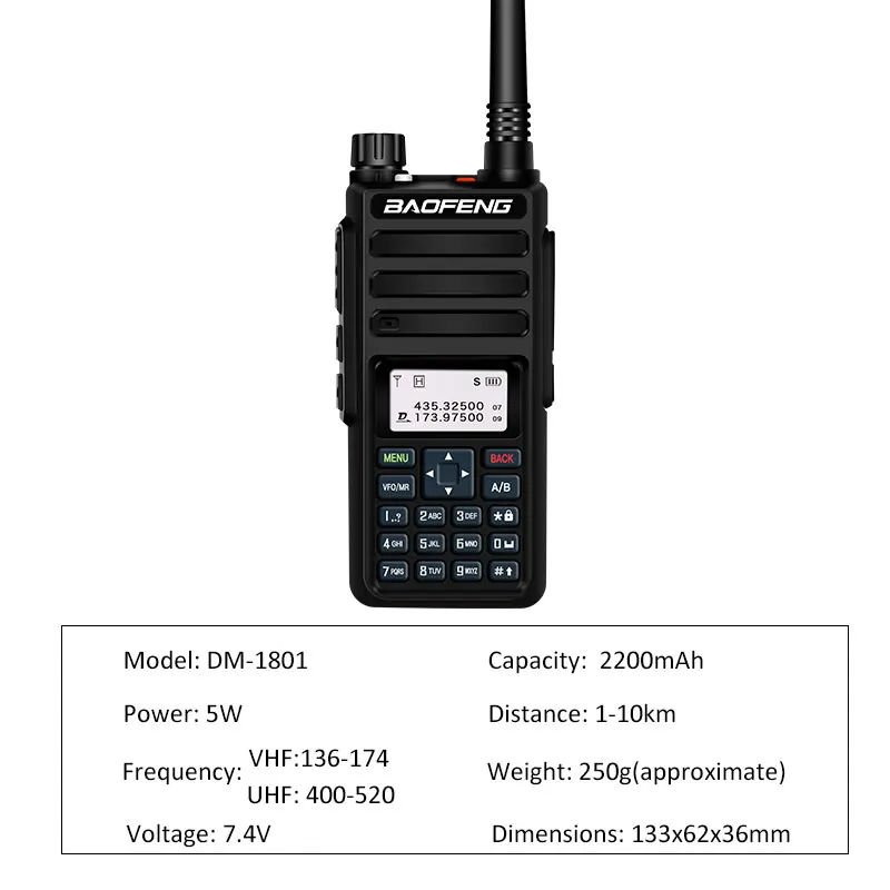 Baofeng DM 1801 Dual Band Time Slot DMR цифровой/аналоговый 2Way радио 136 174/400 470 МГц 1024 каналы