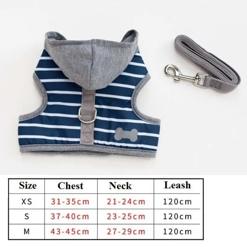 Stripe blue hood Шлейка для собаки домашнего животного, уличная ходьба, поводок для домашних животных, джинсовый нагрудный жилет для домашних животных, Поводок для маленьких собак, поводок для собак, плюшевый поддон, 3 размера XS s m - Цвет: Stripe blue hood