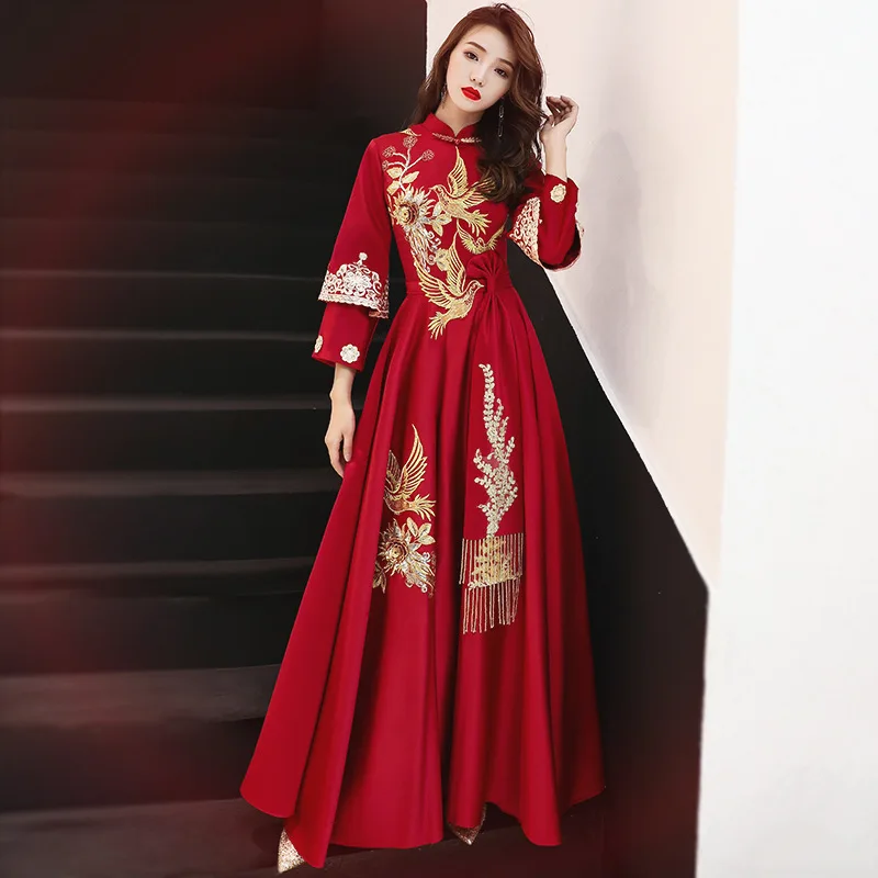 Китайская традиционная вышивка длинное платье Ципао Vestidos чиносы восточные