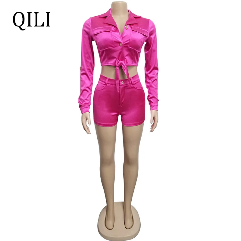 QILI/Модный женский комплект из двух предметов неонового зеленого розового и