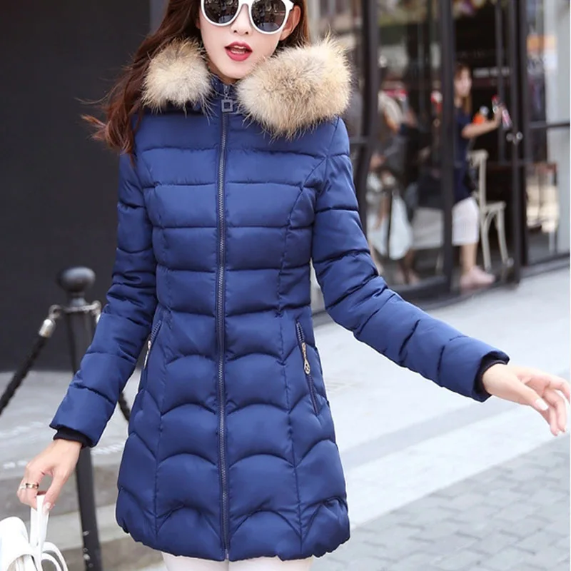 Женская зимняя парка корейская мода слим с капюшоном пуховик большой меховой