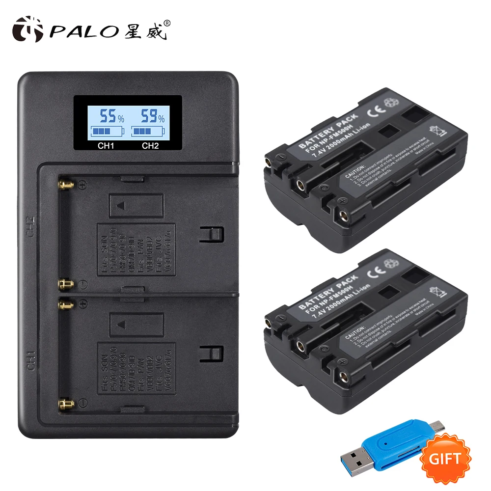NP FM500H Аккумуляторы для камеры и двойное зарядное устройство USB Sony A57 A65 A77 A99 A350 A550