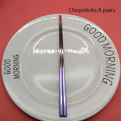 Chopsticks 4pcs Горячая 4 шт. фиолетовый Серебряный столовая посуда 304 нож из нержавеющей стали вилка ложка палочки для еды Столовые приборы, для кухни посуда столовые приборы набор столовых приборов - Цвет: Chopsticks 4pcs